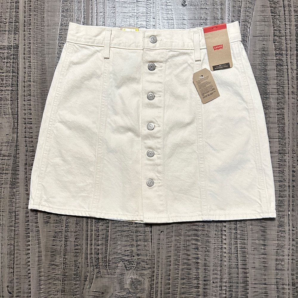 Levi's Cream/White Button-Front Mini Skirt Size 28 - Picture 3 of 10